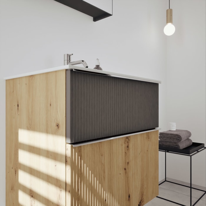 burgbad Fiumo 2.0 Badmöbelset 62 cm mit Waschtisch mit Unterschrank mit Griff G0146 und Spiegelschrank