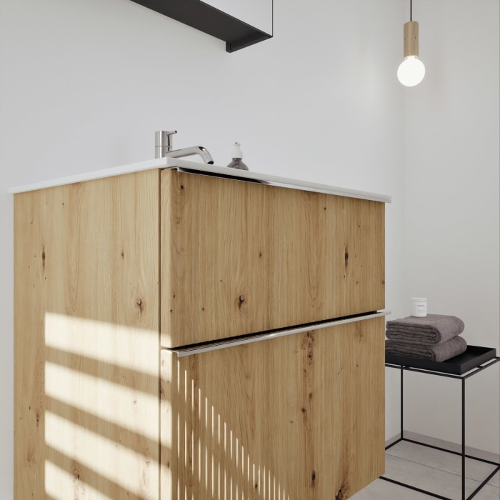 burgbad Fiumo 2.0 Badmöbelset 62 cm mit Waschtisch mit Unterschrank mit Griff G0146 und Spiegelschrank