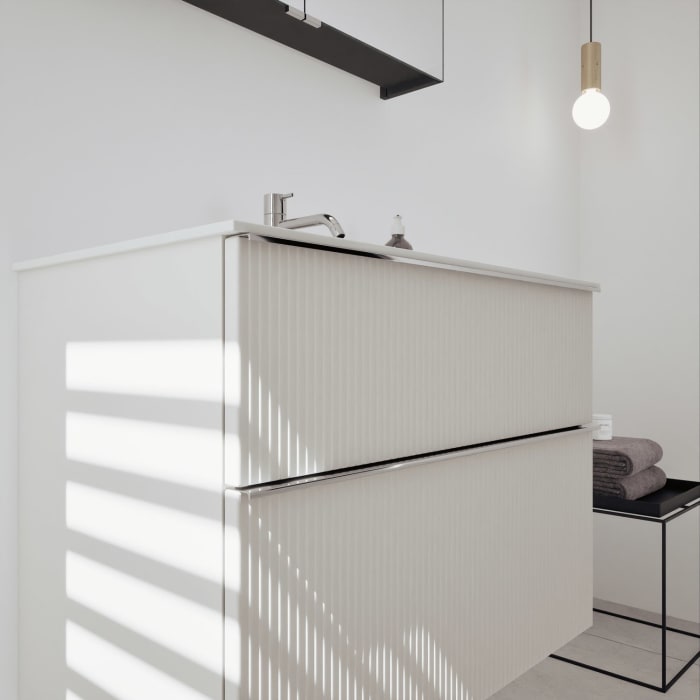 burgbad Fiumo 2.0 Badmöbelset 82 cm mit Waschtisch mit Unterschrank mit Griff G0146 und Spiegelschrank