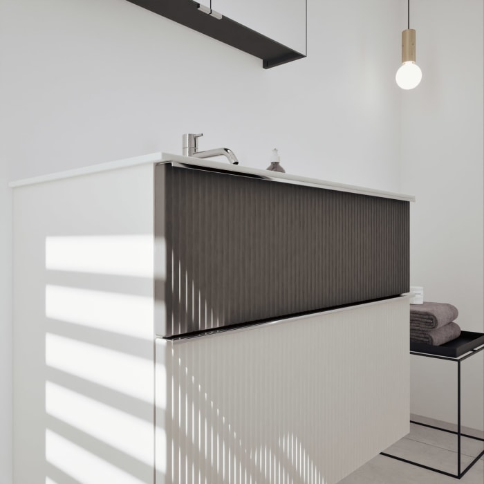 burgbad Fiumo 2.0 Badmöbelset 82 cm mit Waschtisch mit Unterschrank mit Griff G0146 und Spiegelschrank