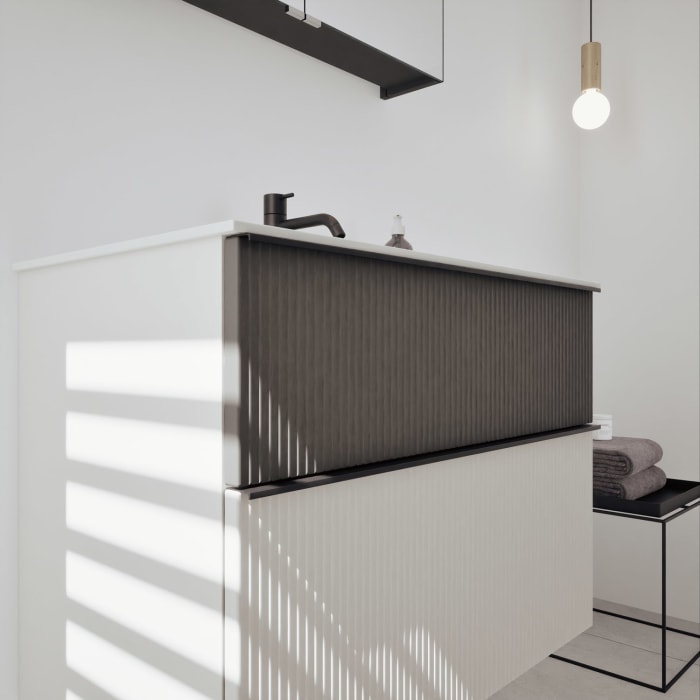 burgbad Fiumo 2.0 Badmöbelset 82 cm mit Waschtisch mit Unterschrank mit Griff G0200 und Spiegelschrank