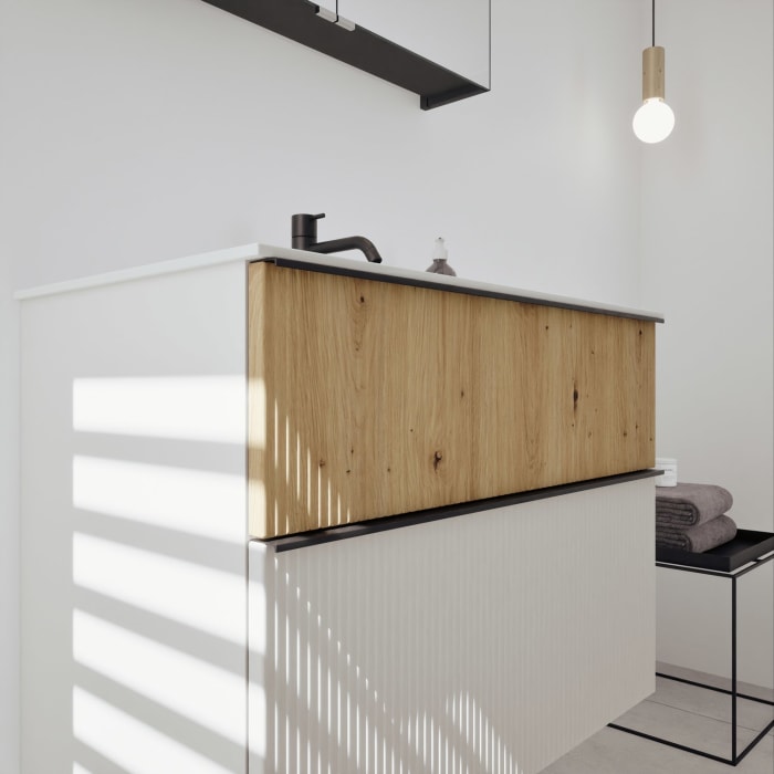 burgbad Fiumo 2.0 Badmöbelset 82 cm mit Waschtisch mit Unterschrank mit Griff G0200 und Spiegelschrank