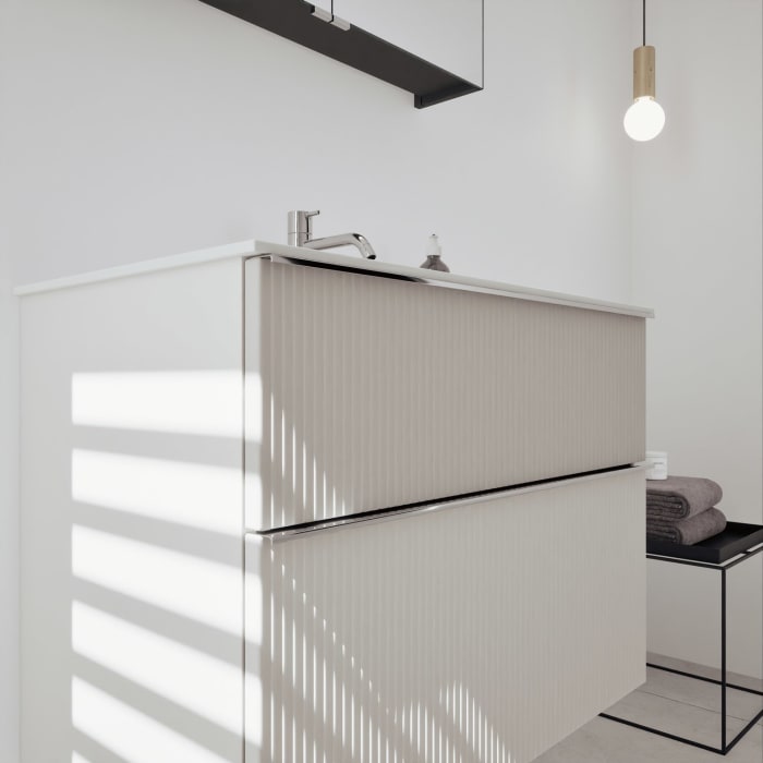 burgbad Fiumo 2.0 Badmöbelset 82 cm mit Waschtisch mit Unterschrank mit Griff G0146 und Spiegelschrank