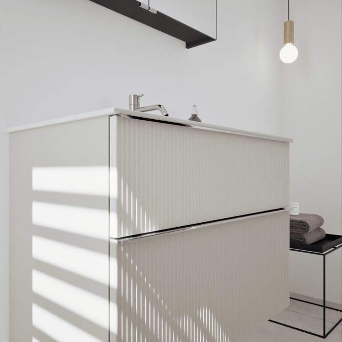 burgbad Fiumo 2.0 Badmöbelset 82 cm mit Waschtisch mit Unterschrank mit Griff G0146 und Spiegelschrank