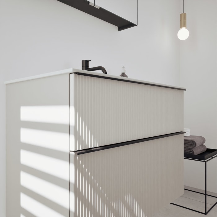 burgbad Fiumo 2.0 Badmöbelset 82 cm mit Waschtisch mit Unterschrank mit Griff G0200 und Spiegelschrank