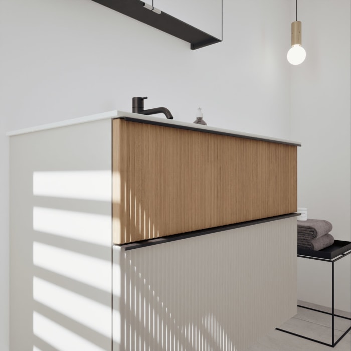 burgbad Fiumo 2.0 Badmöbelset 82 cm mit Waschtisch mit Unterschrank mit Griff G0200 und Spiegelschrank