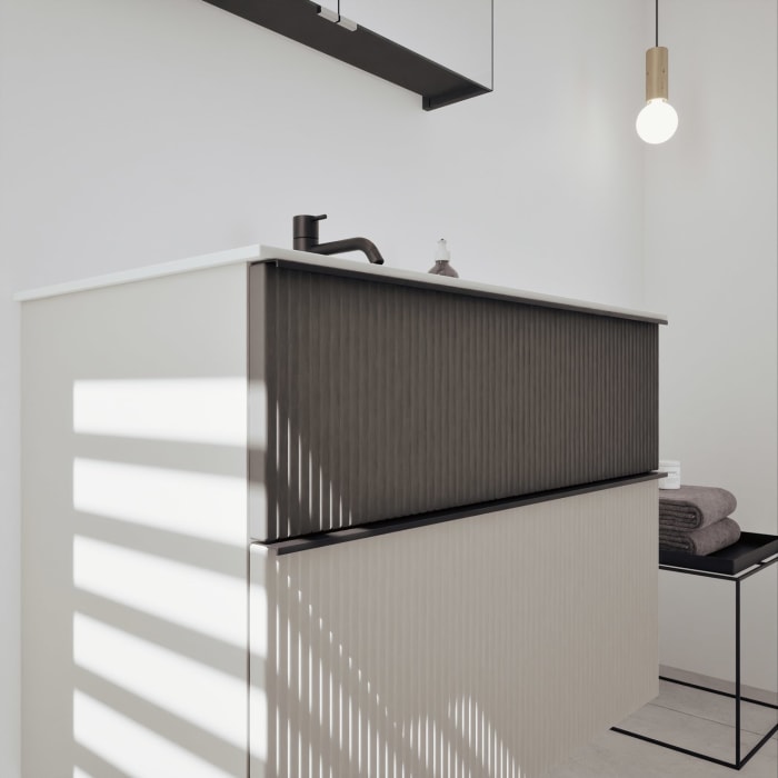 burgbad Fiumo 2.0 Badmöbelset 82 cm mit Waschtisch mit Unterschrank mit Griff G0200 und Spiegelschrank