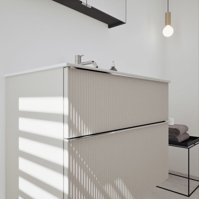 burgbad Fiumo 2.0 Badmöbelset 82 cm mit Waschtisch mit Unterschrank mit Griff G0146 und Spiegelschrank