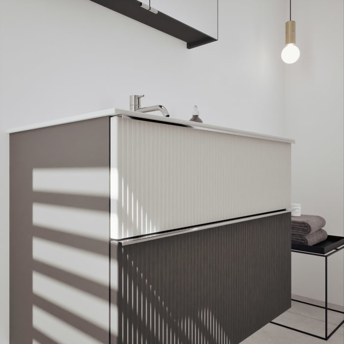 burgbad Fiumo 2.0 Badmöbelset 82 cm mit Waschtisch mit Unterschrank mit Griff G0146 und Spiegelschrank