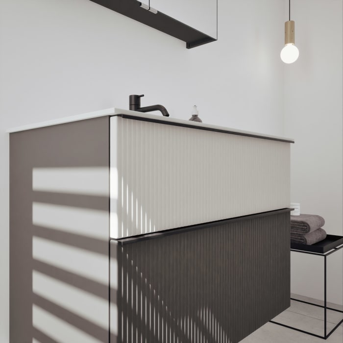 burgbad Fiumo 2.0 Badmöbelset 82 cm mit Waschtisch mit Unterschrank mit Griff G0200 und Spiegelschrank