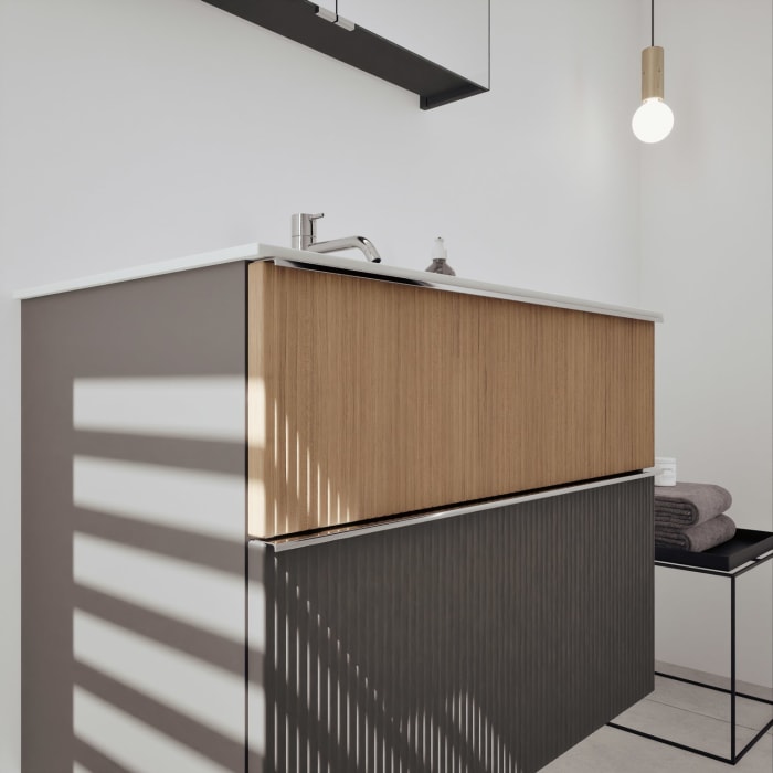 burgbad Fiumo 2.0 Badmöbelset 82 cm mit Waschtisch mit Unterschrank mit Griff G0146 und Spiegelschrank