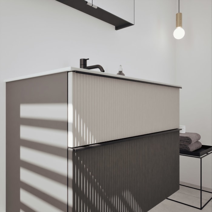 burgbad Fiumo 2.0 Badmöbelset 82 cm mit Waschtisch mit Unterschrank mit Griff G0200 und Spiegelschrank