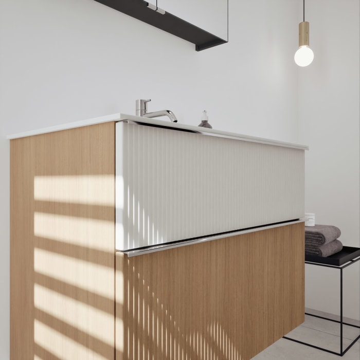 burgbad Fiumo 2.0 Badmöbelset 82 cm mit Waschtisch mit Unterschrank mit Griff G0146 und Spiegelschrank