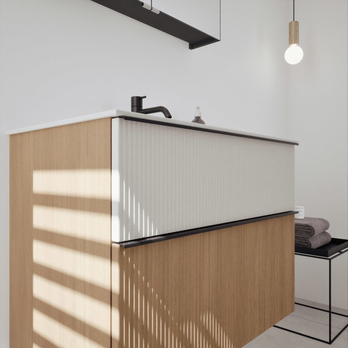 burgbad Fiumo 2.0 Badmöbelset 82 cm mit Waschtisch mit Unterschrank mit Griff G0200 und Spiegelschrank