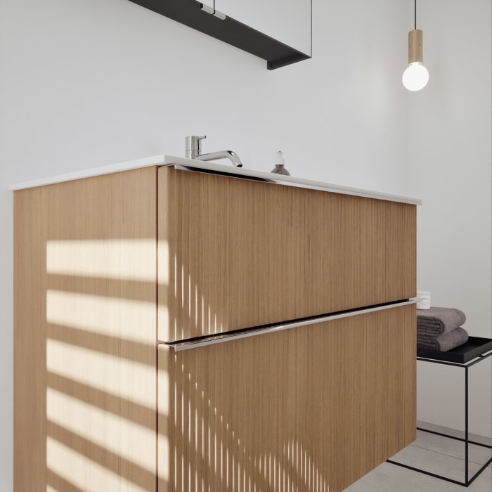 burgbad Fiumo 2.0 Badmöbelset 82 cm mit Waschtisch mit Unterschrank mit Griff G0146 und Spiegelschrank