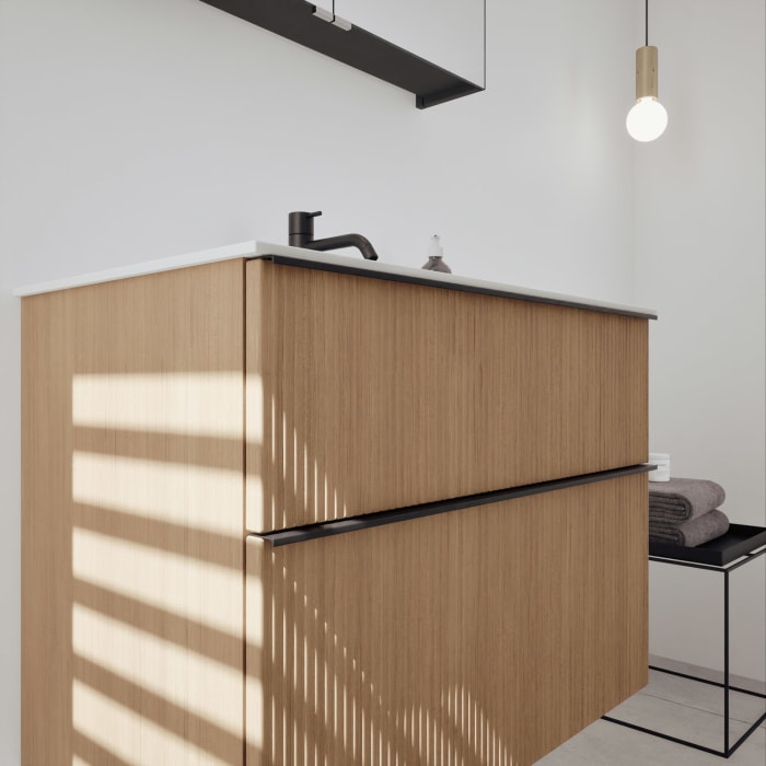 burgbad Fiumo 2.0 Badmöbelset 82 cm mit Waschtisch mit Unterschrank mit Griff G0200 und Spiegelschrank