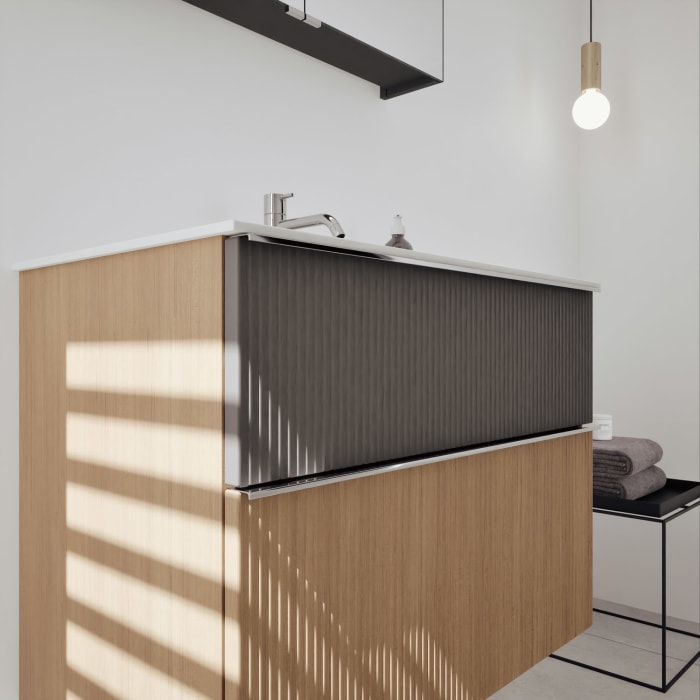 burgbad Fiumo 2.0 Badmöbelset 82 cm mit Waschtisch mit Unterschrank mit Griff G0146 und Spiegelschrank