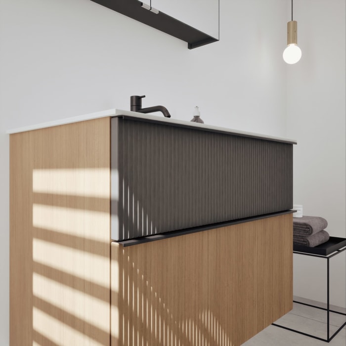 burgbad Fiumo 2.0 Badmöbelset 82 cm mit Waschtisch mit Unterschrank mit Griff G0200 und Spiegelschrank