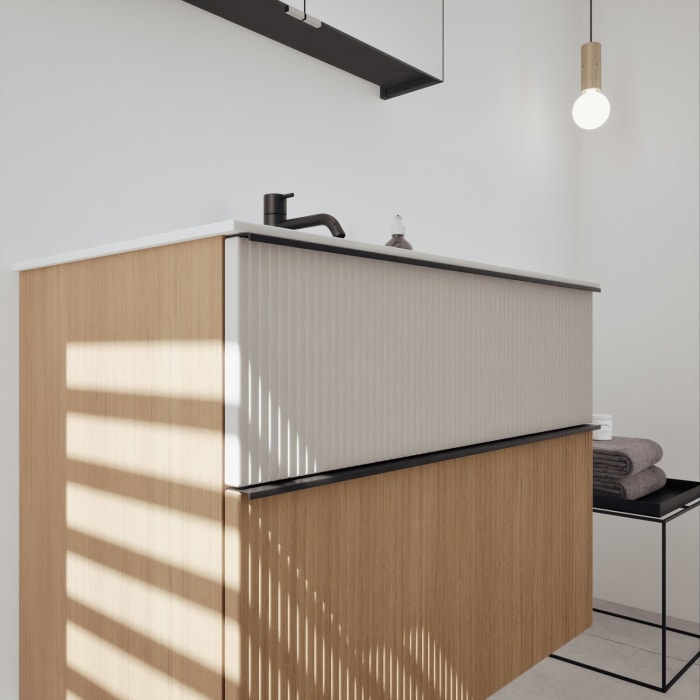 burgbad Fiumo 2.0 Badmöbelset 82 cm mit Waschtisch mit Unterschrank mit Griff G0200 und Spiegelschrank