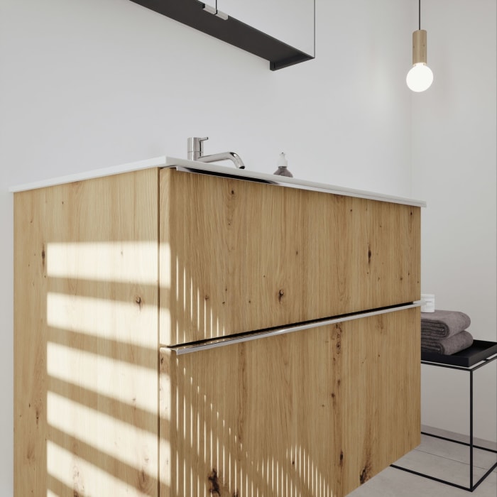 burgbad Fiumo 2.0 Badmöbelset 82 cm mit Waschtisch mit Unterschrank mit Griff G0146 und Spiegelschrank