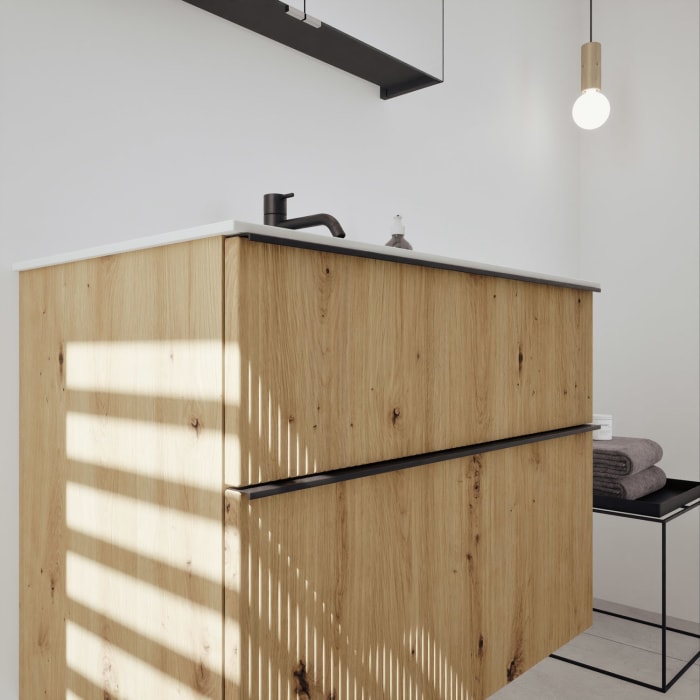 burgbad Fiumo 2.0 Badmöbelset 82 cm mit Waschtisch mit Unterschrank mit Griff G0200 und Spiegelschrank