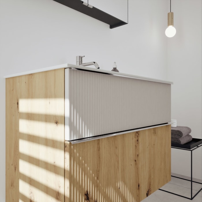 burgbad Fiumo 2.0 Badmöbelset 82 cm mit Waschtisch mit Unterschrank mit Griff G0146 und Spiegelschrank