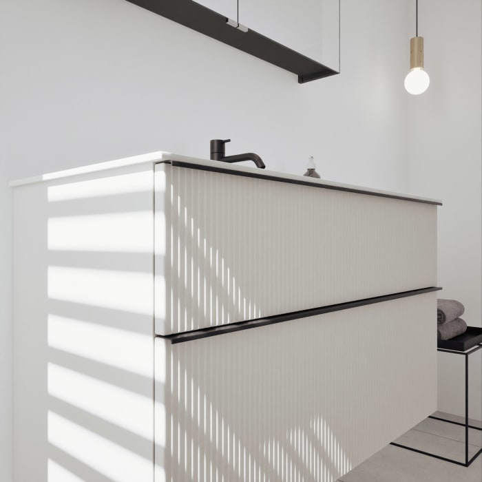 burgbad Fiumo 2.0 Badmöbelset 102 cm mit Waschtisch mit Unterschrank mit Griff G0200 und Spiegelschrank