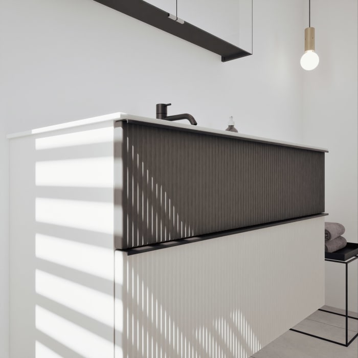 burgbad Fiumo 2.0 Badmöbelset 102 cm mit Waschtisch mit Unterschrank mit Griff G0200 und Spiegelschrank