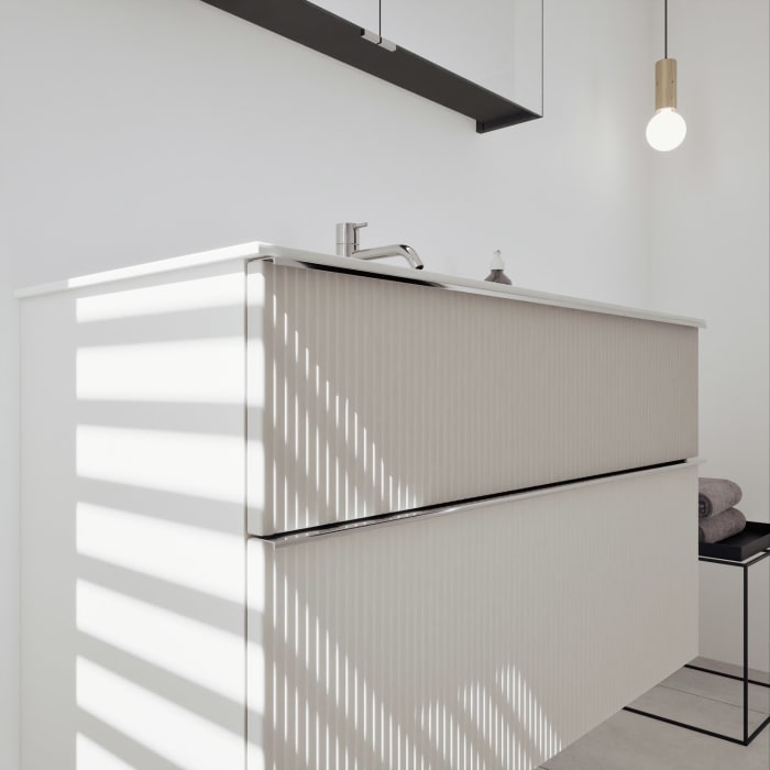 burgbad Fiumo 2.0 Badmöbelset 102 cm mit Waschtisch mit Unterschrank mit Griff G0146 und Spiegelschrank