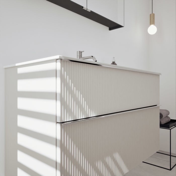 burgbad Fiumo 2.0 Badmöbelset 102 cm mit Waschtisch mit Unterschrank mit Griff G0146 und Spiegelschrank