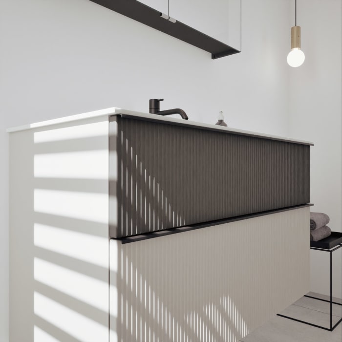 burgbad Fiumo 2.0 Badmöbelset 102 cm mit Waschtisch mit Unterschrank mit Griff G0200 und Spiegelschrank