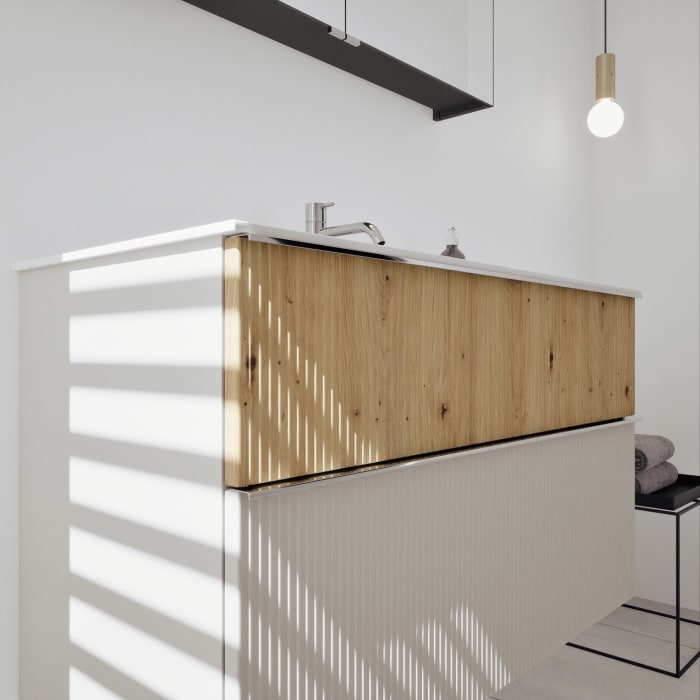 burgbad Fiumo 2.0 Badmöbelset 102 cm mit Waschtisch mit Unterschrank mit Griff G0146 und Spiegelschrank