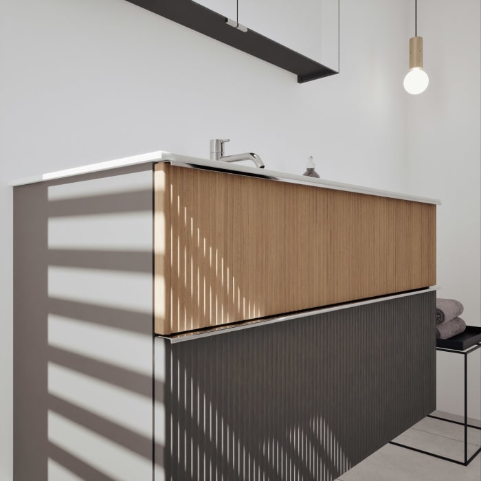 burgbad Fiumo 2.0 Badmöbelset 102 cm mit Waschtisch mit Unterschrank mit Griff G0146 und Spiegelschrank