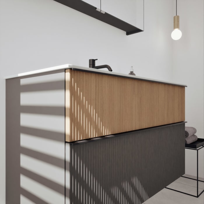 burgbad Fiumo 2.0 Badmöbelset 102 cm mit Waschtisch mit Unterschrank mit Griff G0200 und Spiegelschrank