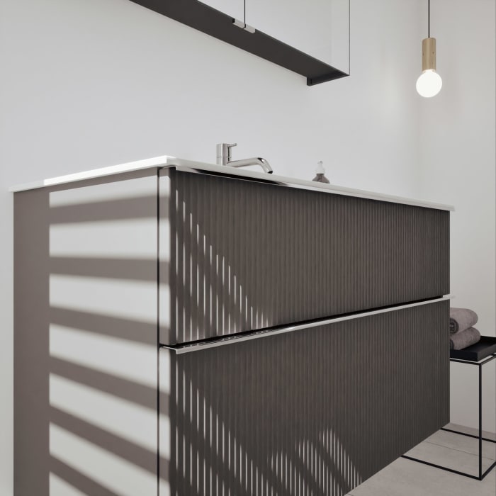 burgbad Fiumo 2.0 Badmöbelset 102 cm mit Waschtisch mit Unterschrank mit Griff G0146 und Spiegelschrank