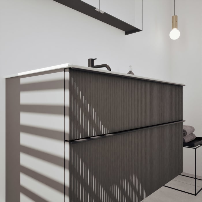 burgbad Fiumo 2.0 Badmöbelset 102 cm mit Waschtisch mit Unterschrank mit Griff G0200 und Spiegelschrank