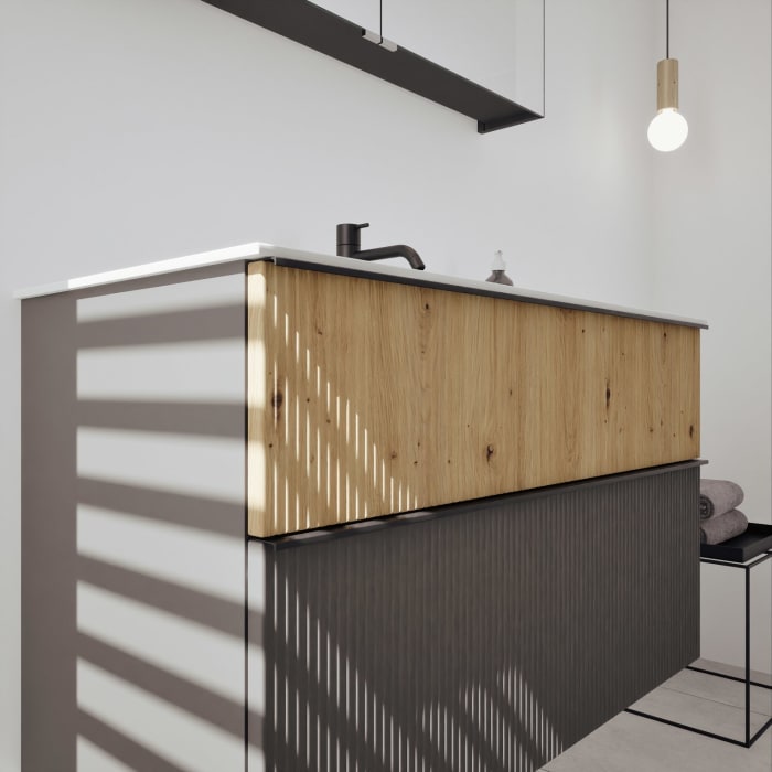 burgbad Fiumo 2.0 Badmöbelset 102 cm mit Waschtisch mit Unterschrank mit Griff G0200 und Spiegelschrank