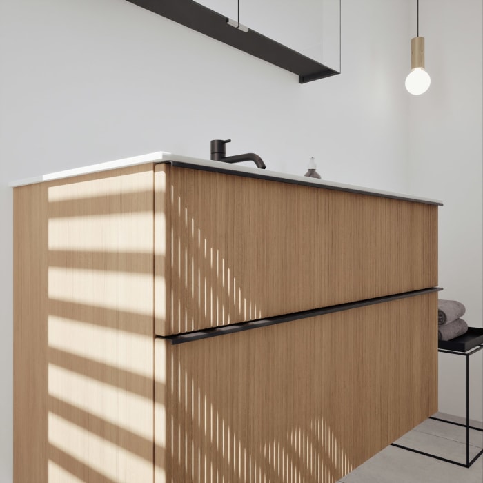 burgbad Fiumo 2.0 Badmöbelset 102 cm mit Waschtisch mit Unterschrank mit Griff G0200 und Spiegelschrank