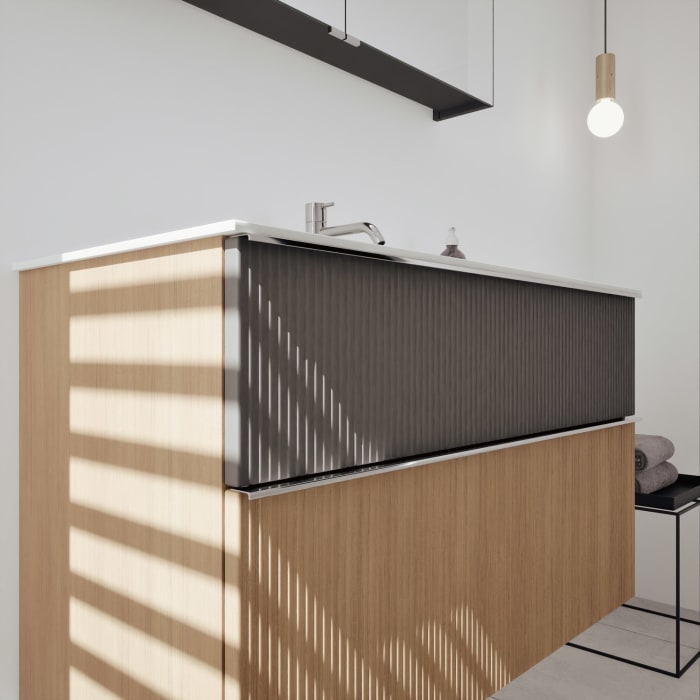 burgbad Fiumo 2.0 Badmöbelset 102 cm mit Waschtisch mit Unterschrank mit Griff G0146 und Spiegelschrank