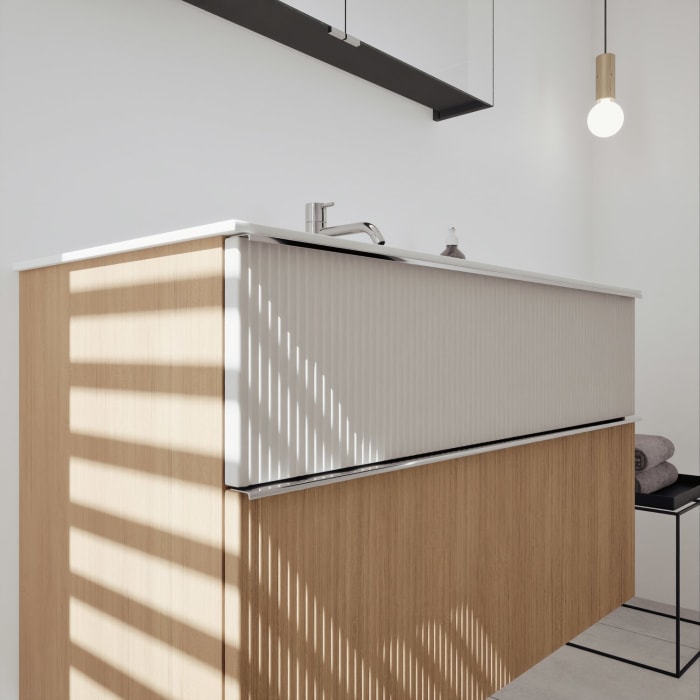 burgbad Fiumo 2.0 Badmöbelset 102 cm mit Waschtisch mit Unterschrank mit Griff G0146 und Spiegelschrank