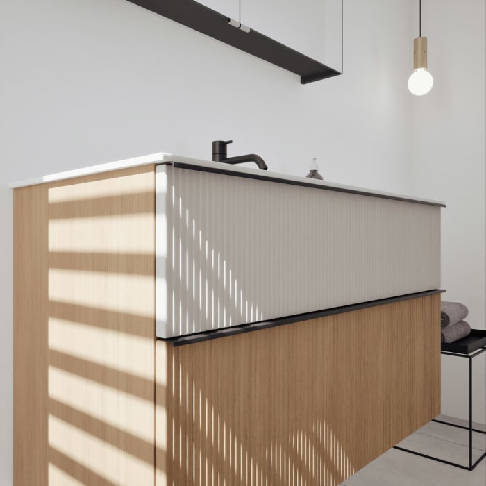 burgbad Fiumo 2.0 Badmöbelset 102 cm mit Waschtisch mit Unterschrank mit Griff G0200 und Spiegelschrank