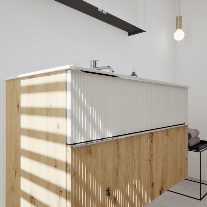 burgbad Fiumo 2.0 Badmöbelset 102 cm mit Waschtisch mit Unterschrank mit Griff G0146 und Spiegelschrank