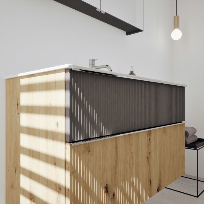 burgbad Fiumo 2.0 Badmöbelset 102 cm mit Waschtisch mit Unterschrank mit Griff G0146 und Spiegelschrank