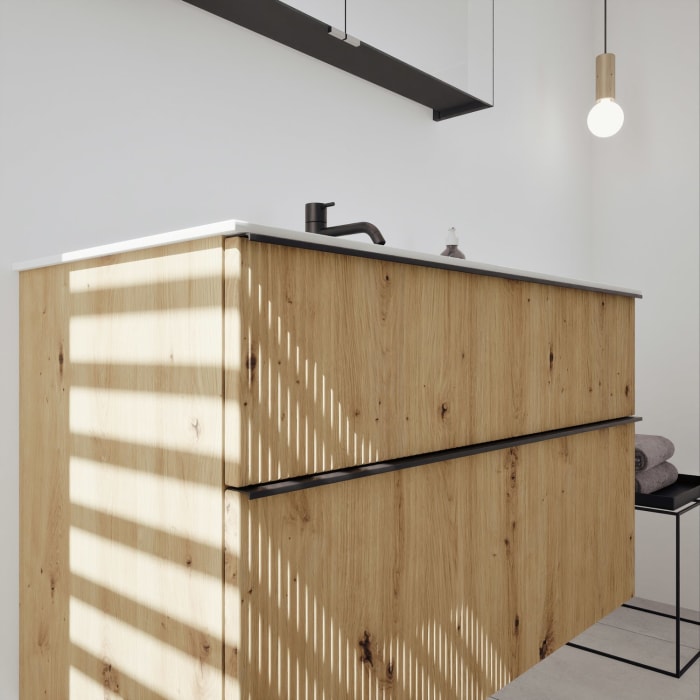 burgbad Fiumo 2.0 Badmöbelset 102 cm mit Waschtisch mit Unterschrank mit Griff G0200 und Spiegelschrank