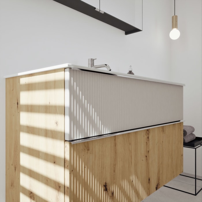 burgbad Fiumo 2.0 Badmöbelset 102 cm mit Waschtisch mit Unterschrank mit Griff G0146 und Spiegelschrank