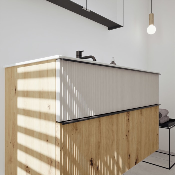 burgbad Fiumo 2.0 Badmöbelset 102 cm mit Waschtisch mit Unterschrank mit Griff G0200 und Spiegelschrank