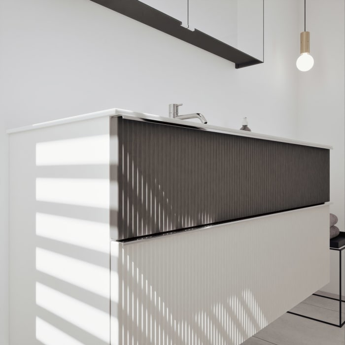 burgbad Fiumo 2.0 Badmöbelset 122 cm mit Waschtisch mit Unterschrank mit Griff G0146 und Spiegelschrank