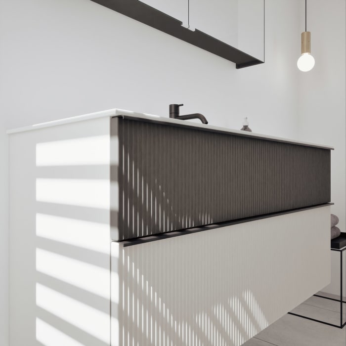 burgbad Fiumo 2.0 Badmöbelset 122 cm mit Waschtisch mit Unterschrank mit Griff G0200 und Spiegelschrank