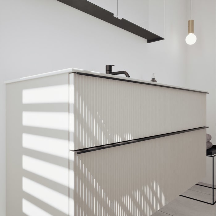 burgbad Fiumo 2.0 Badmöbelset 122 cm mit Waschtisch mit Unterschrank mit Griff G0200 und Spiegelschrank