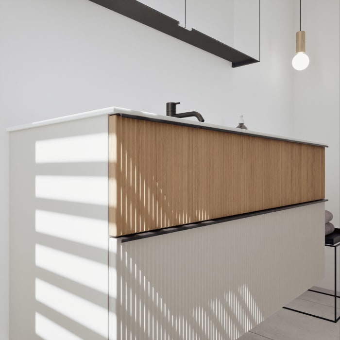 burgbad Fiumo 2.0 Badmöbelset 122 cm mit Waschtisch mit Unterschrank mit Griff G0200 und Spiegelschrank